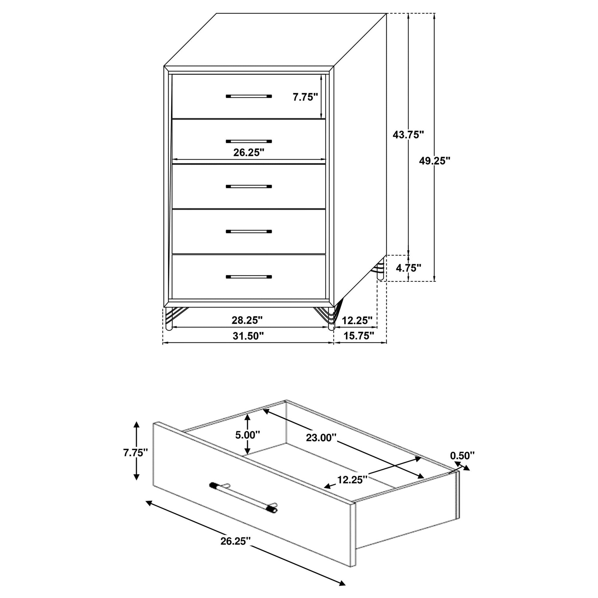 Malcolm bedroom set with wingback design, 5-piece by HouseOfZazla; schematic with measurements on Tampa Home & Garden Store