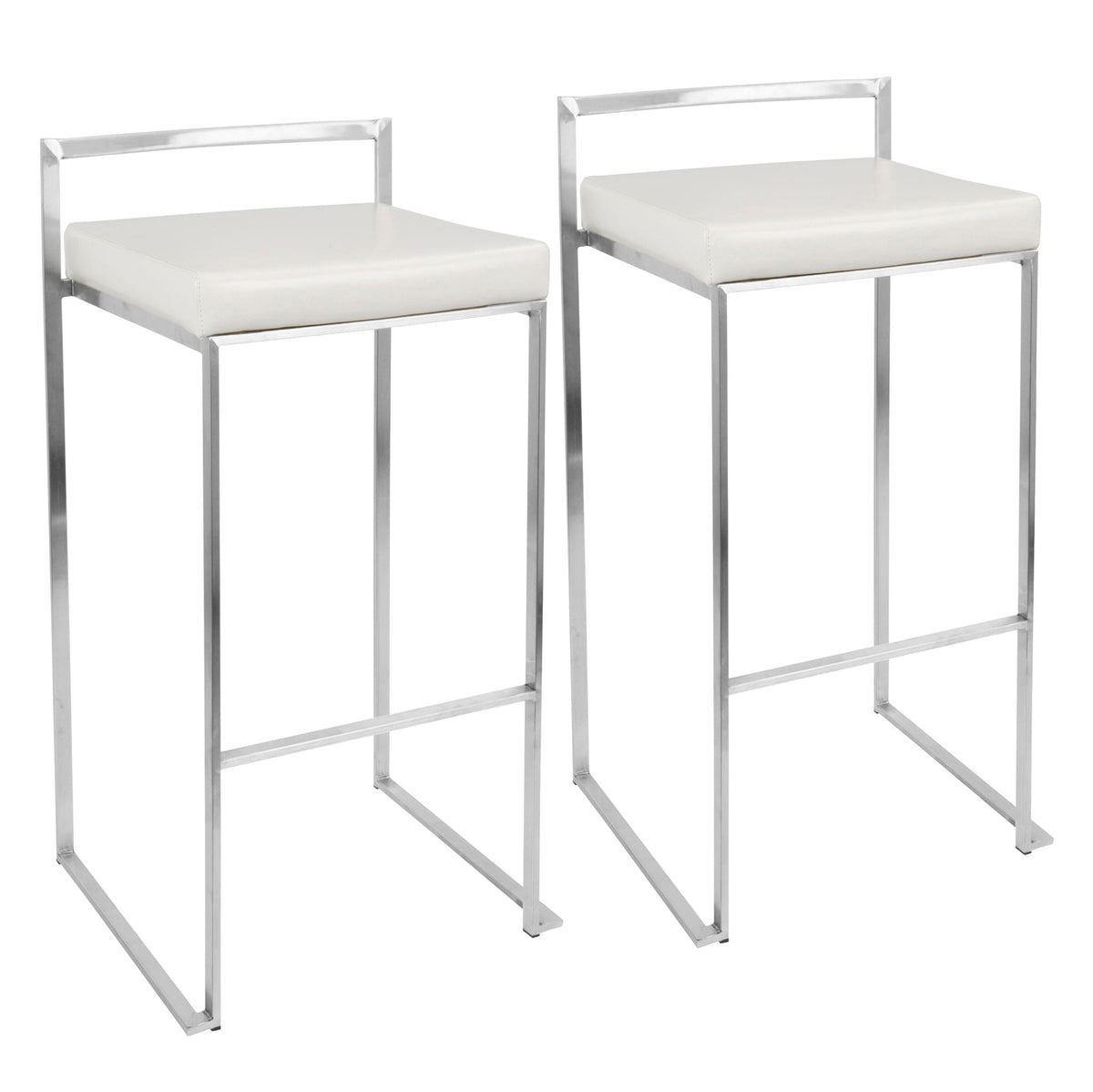 Contemporary stackable barstools with white padded seats and chrome frames pair by HouseOfZazla on Tampa Home & Garden Store