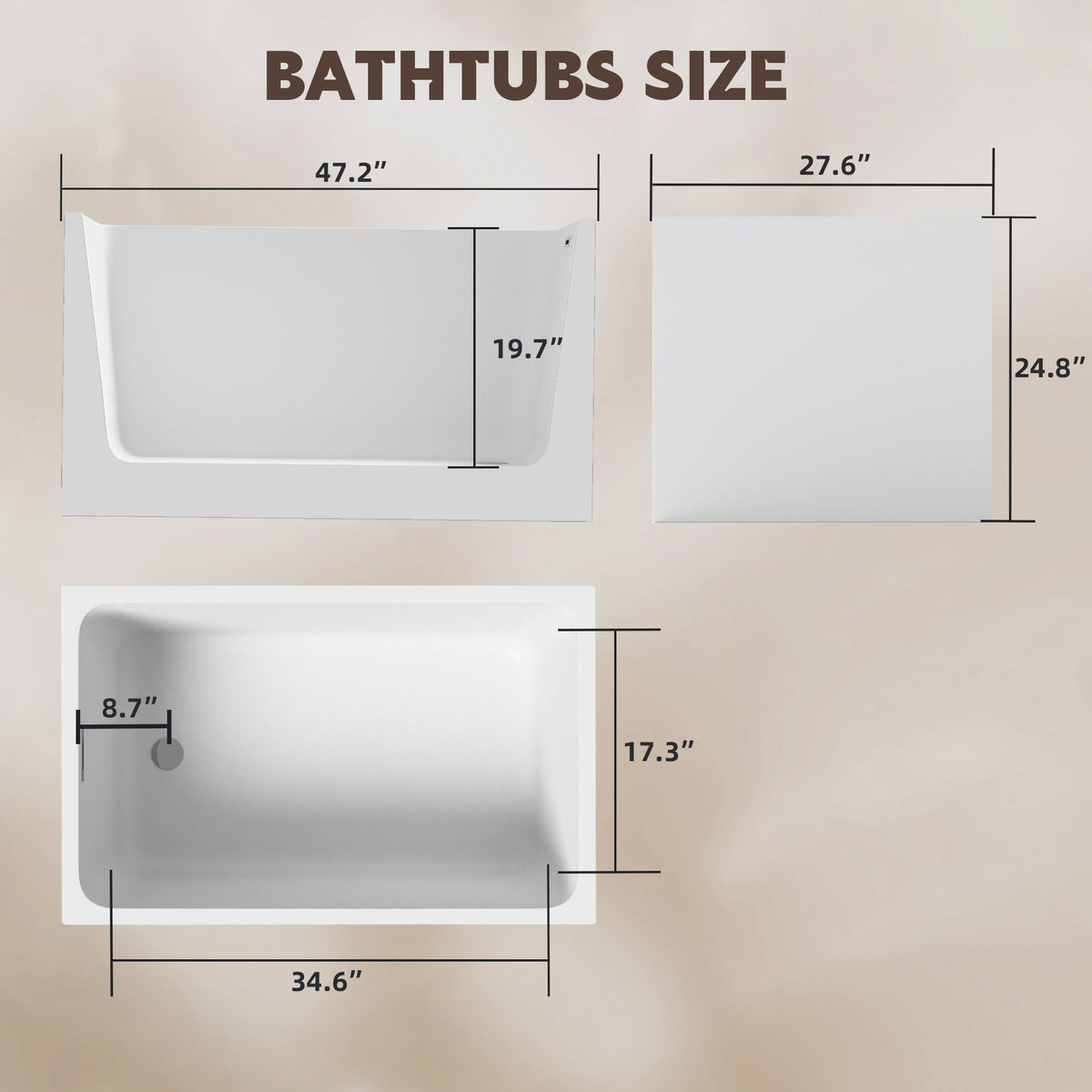 Modern White Freestanding Acrylic Bathtub size diagram by HouseOfZazla with measurements on Tampa Home & Garden Store