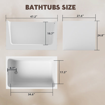 Modern White Freestanding Acrylic Bathtub size diagram by HouseOfZazla with measurements on Tampa Home & Garden Store