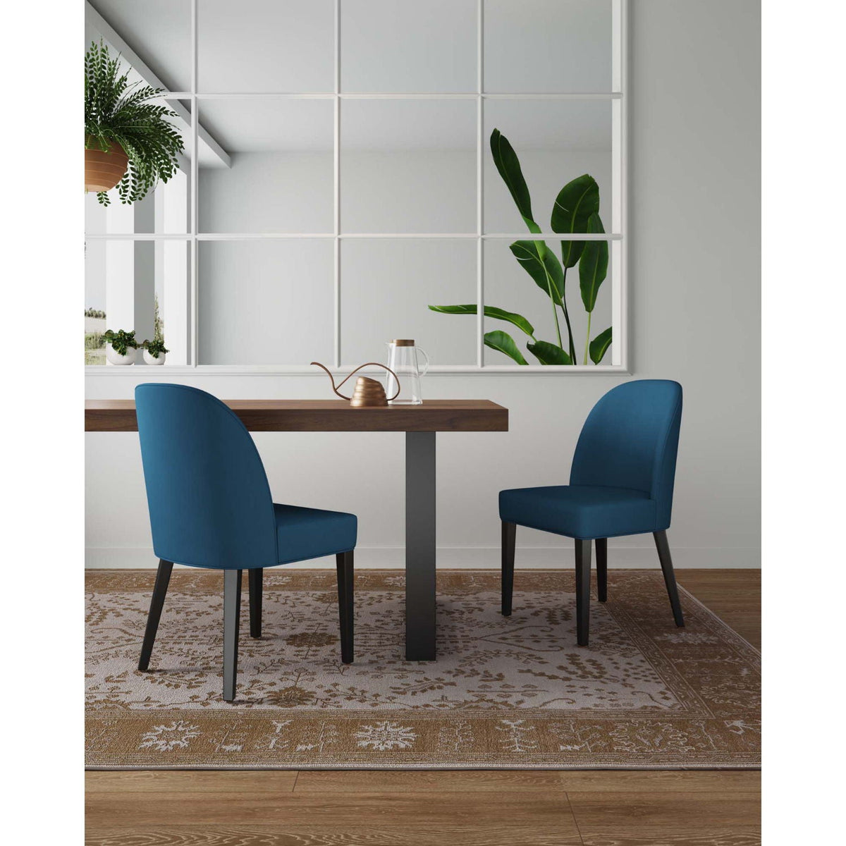 Dining chair set of 2 with blue upholstery and beech wood frames on Tampa Home & Garden Store