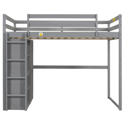 Loft bed with built-in wardrobe, storage shelves, and LED light in gray metal finish on Tampa Home & Garden Store