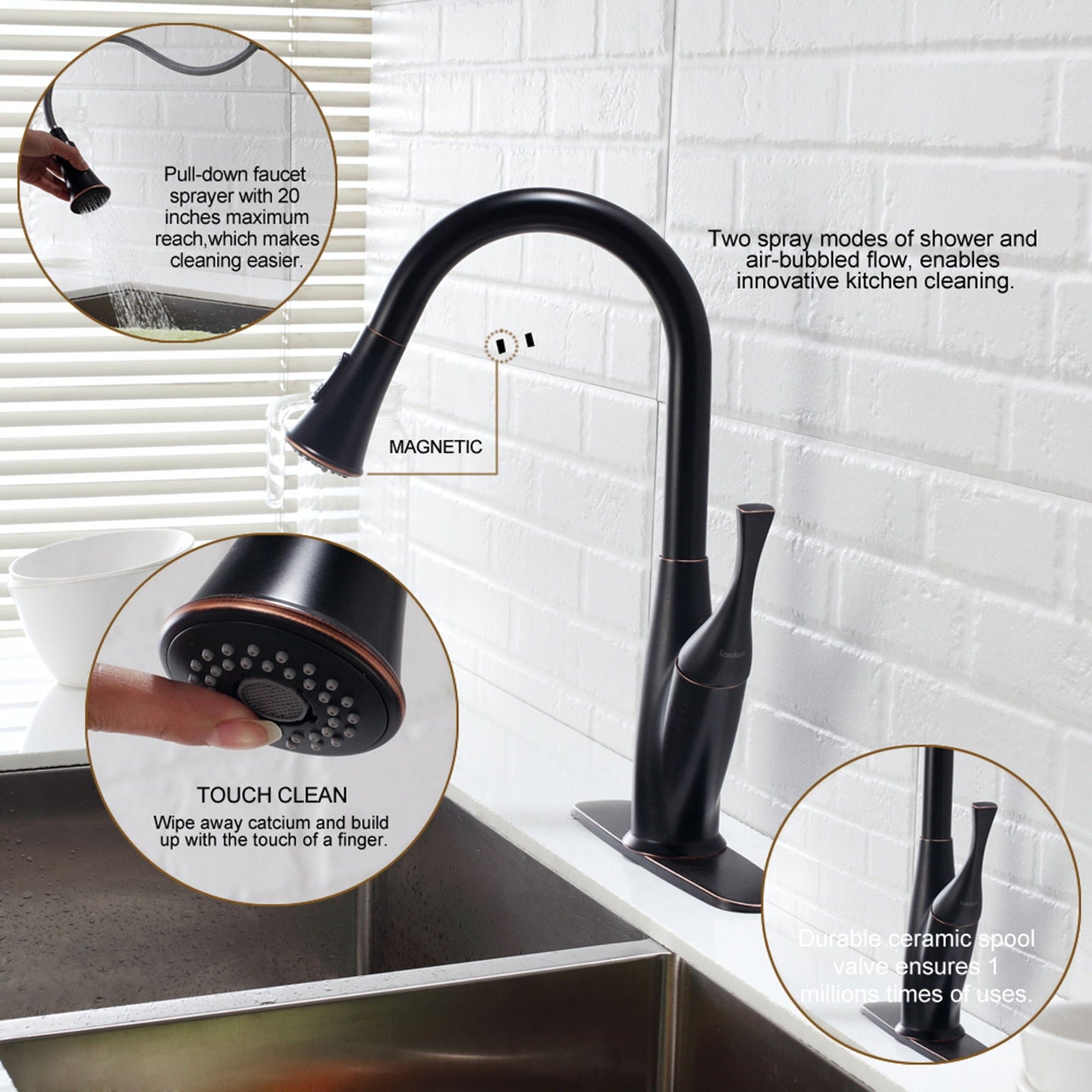Kitchen faucet with pull-out spray in oil-rubbed bronze by HouseOfZazla, dual spray modes on Tampa Home & Garden Store