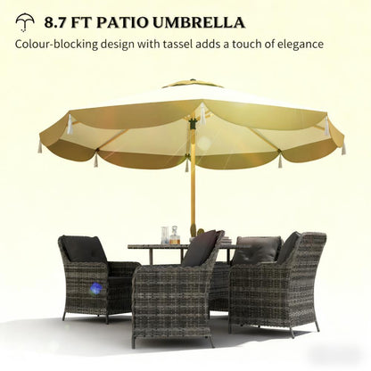 Vented Patio Table Umbrella over a 4-piece outdoor wicker dining set with beige canopy on Tampa Home & Garden Store