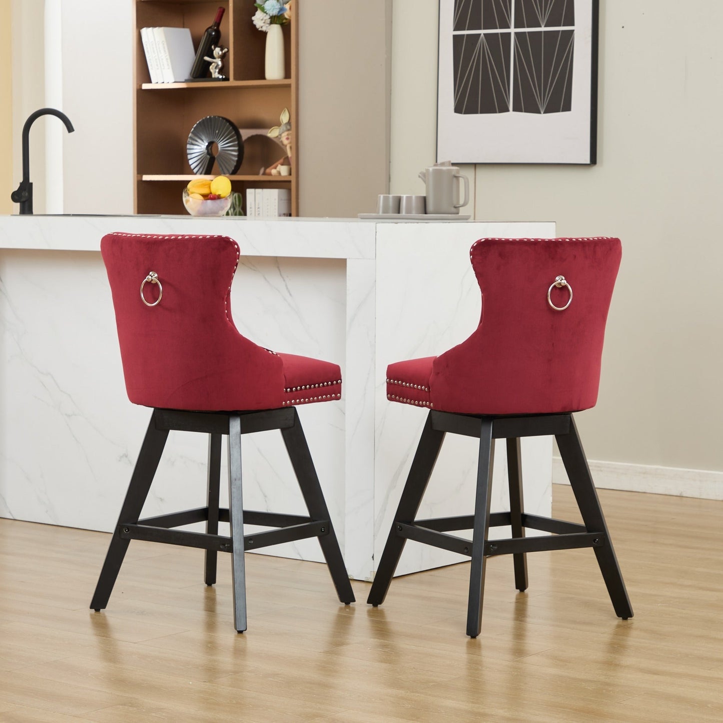 Swivel Velvet Barstools and the Wine Red Set