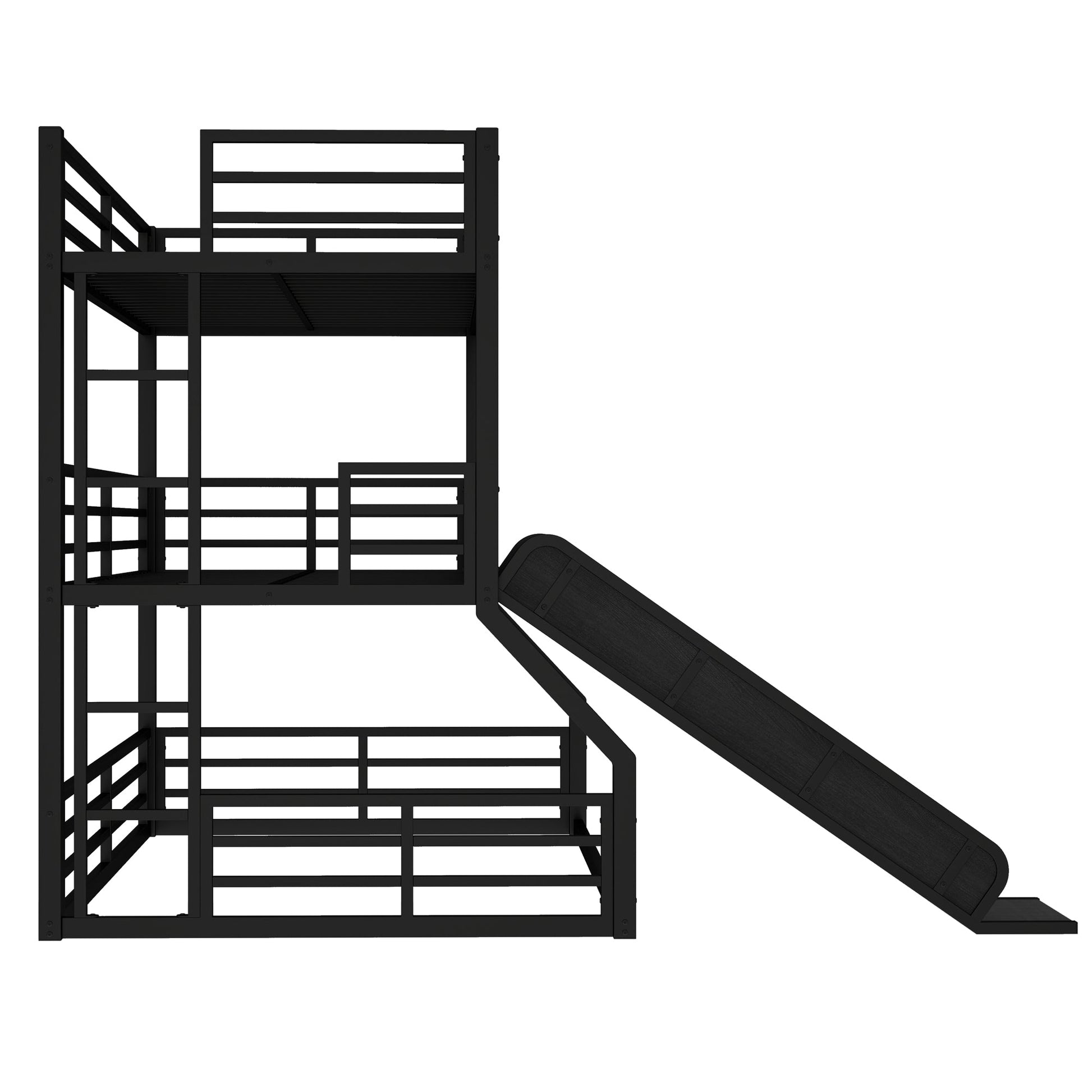 Twin over twin over full bunk bed with slide in black finish by HouseOfZazla on Tampa Home & Garden Store