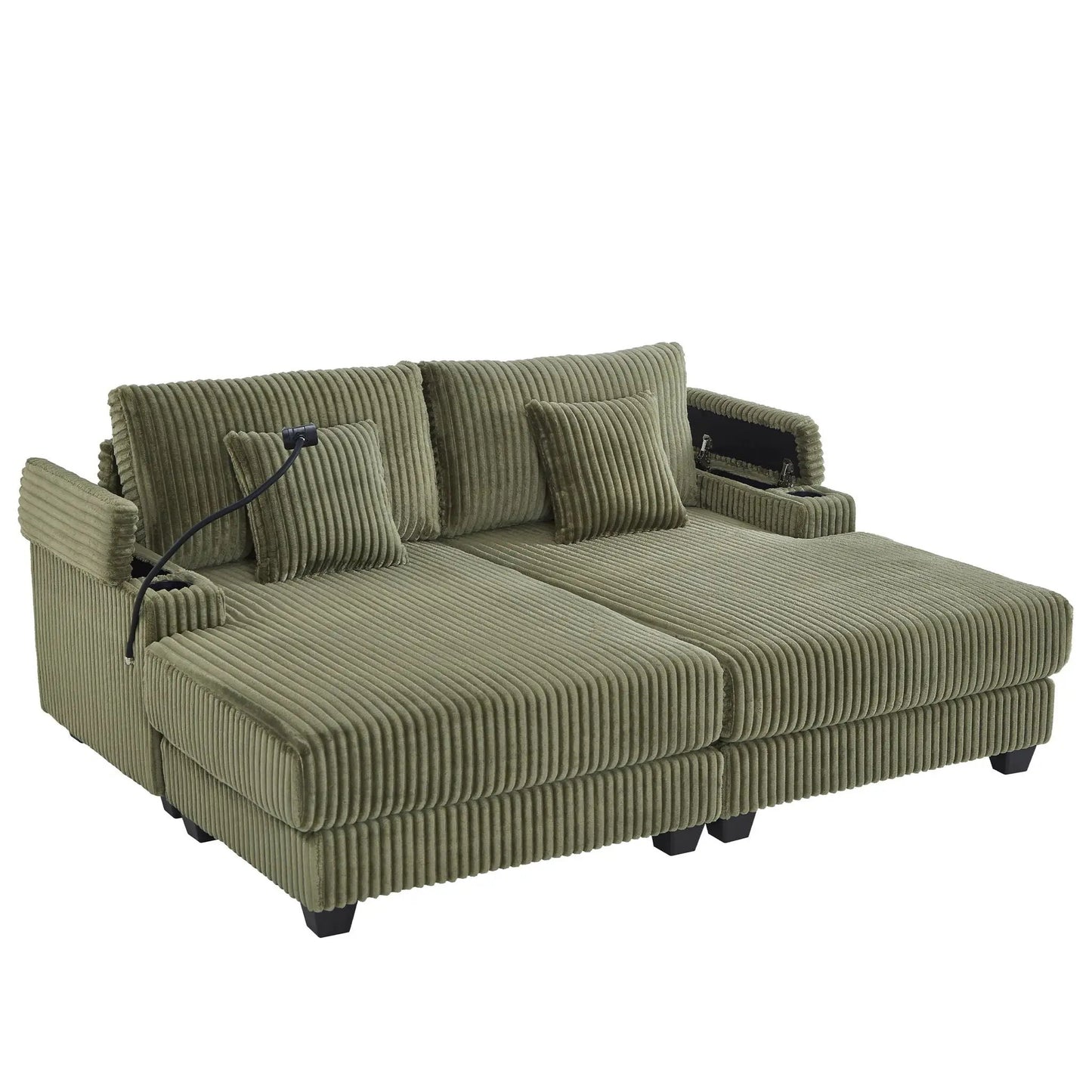 Chaises Unique Piece Furniture olive green corduroy chaise sofa with adjustable backrest on Tampa Home & Garden Store