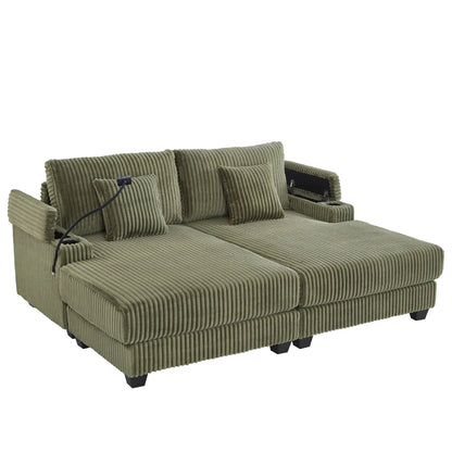 Chaises Unique Piece Furniture olive green corduroy chaise sofa with adjustable backrest on Tampa Home & Garden Store