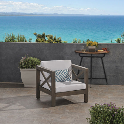 Brava Club Chair outdoor with dark wood frame and white water-resistant cushions HouseOfZazla on Tampa Home & Garden Store