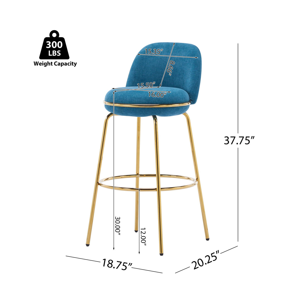 Rio Claro Indoor Upholstered Barstools set of 2 blue fabric with gold metal legs HouseOfZazla on Tampa Home & Garden Store