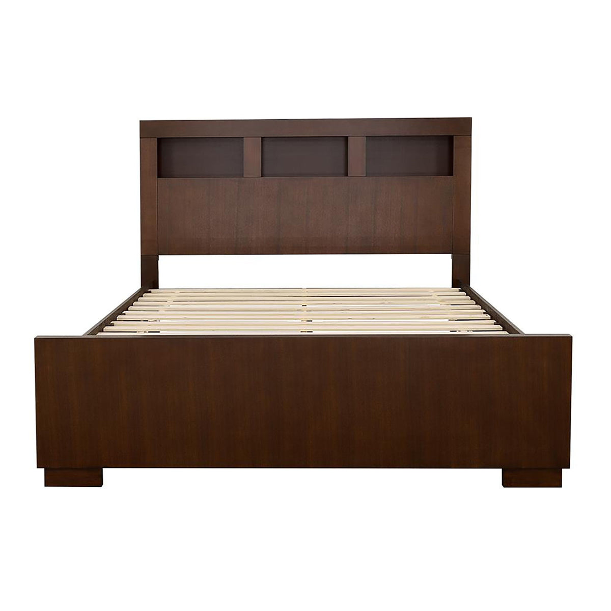 Queen bed with bookcase headboard in brown wood, storage bed by HouseOfZazla on Tampa Home & Garden Store
