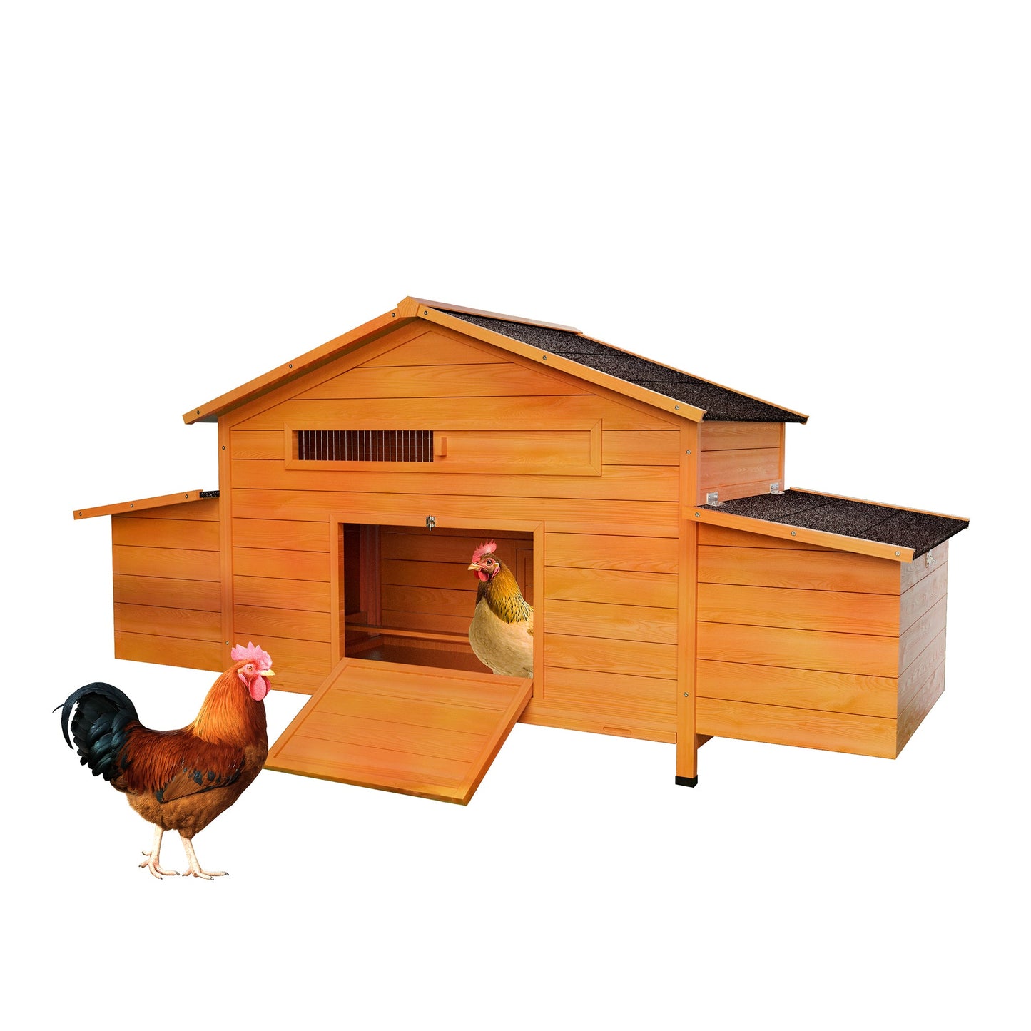 Large Wooden Chicken Coop with 2 Nesting Boxes