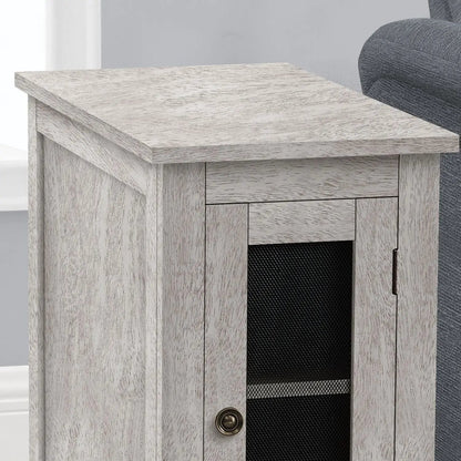 Accent end table in light gray washed oak with a mesh-front cabinet by Unique Piece Furniture on Tampa Home & Garden Store