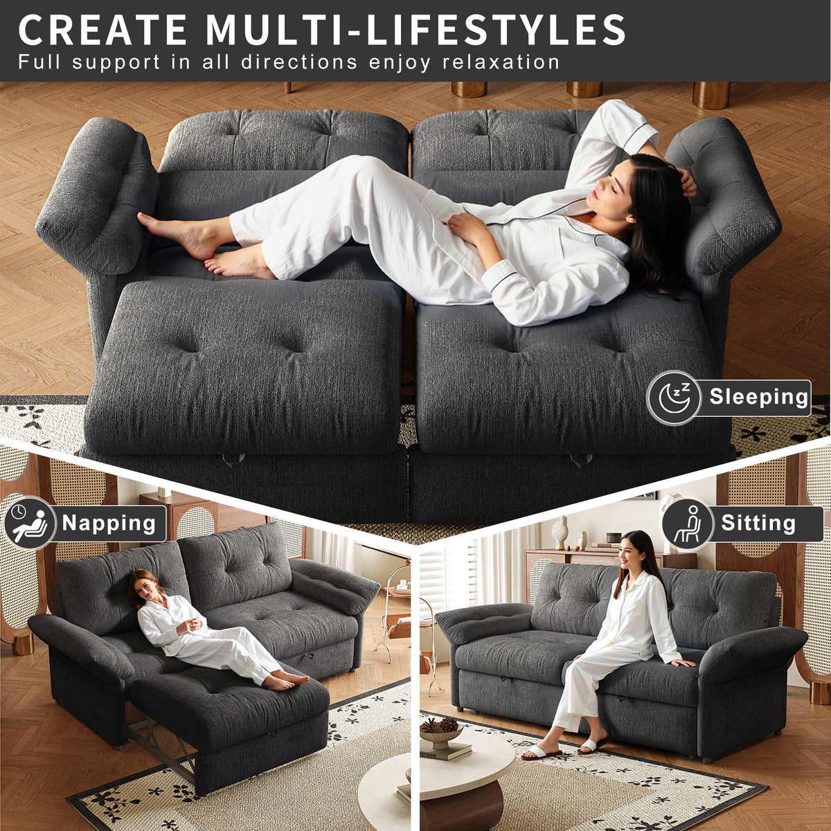 Multifunctional Plush Chenille Sofa and Bed Set