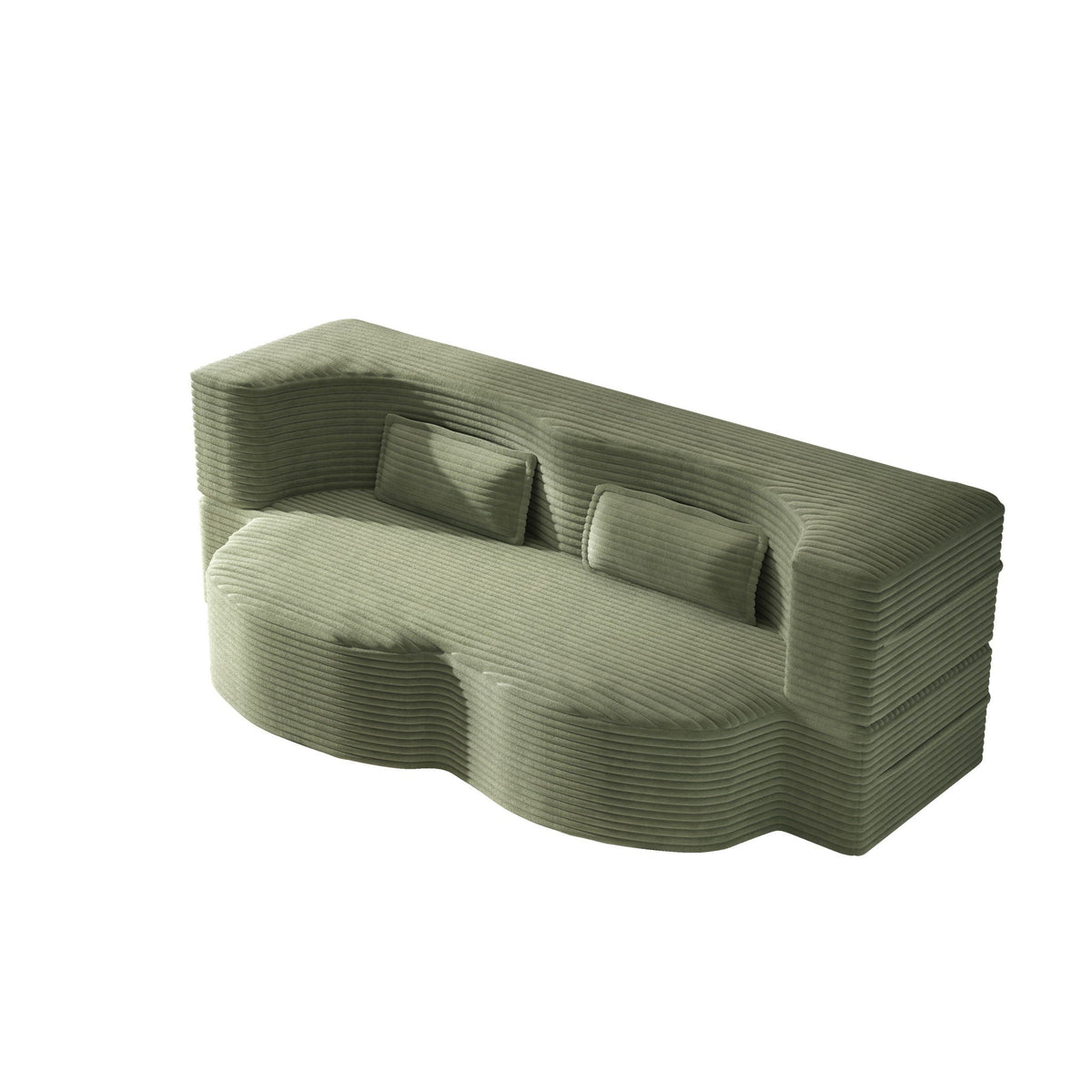Modern floor futon sofa in sage green with 2 pillows, twin-size convertible mattress on Tampa Home & Garden Store