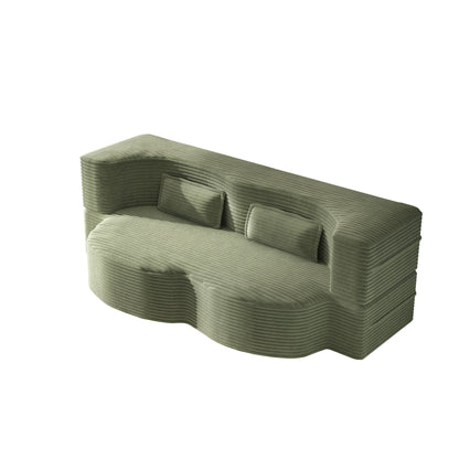 Modern floor futon sofa in sage green with 2 pillows, twin-size convertible mattress on Tampa Home & Garden Store