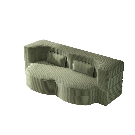 Modern floor futon sofa in sage green with 2 pillows, twin-size convertible mattress on Tampa Home & Garden Store