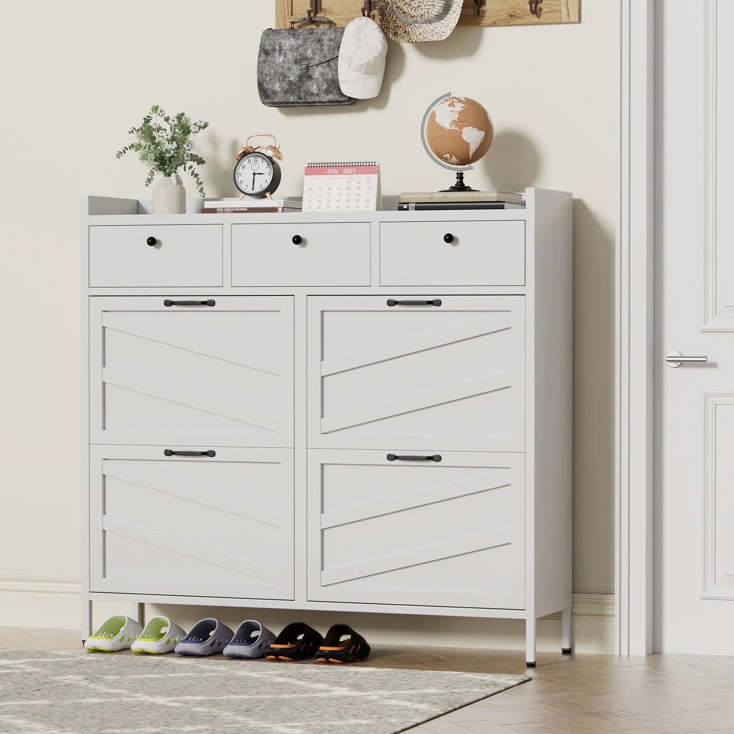 Shoe Cabinet With Flip Drawers and Hidden Storage