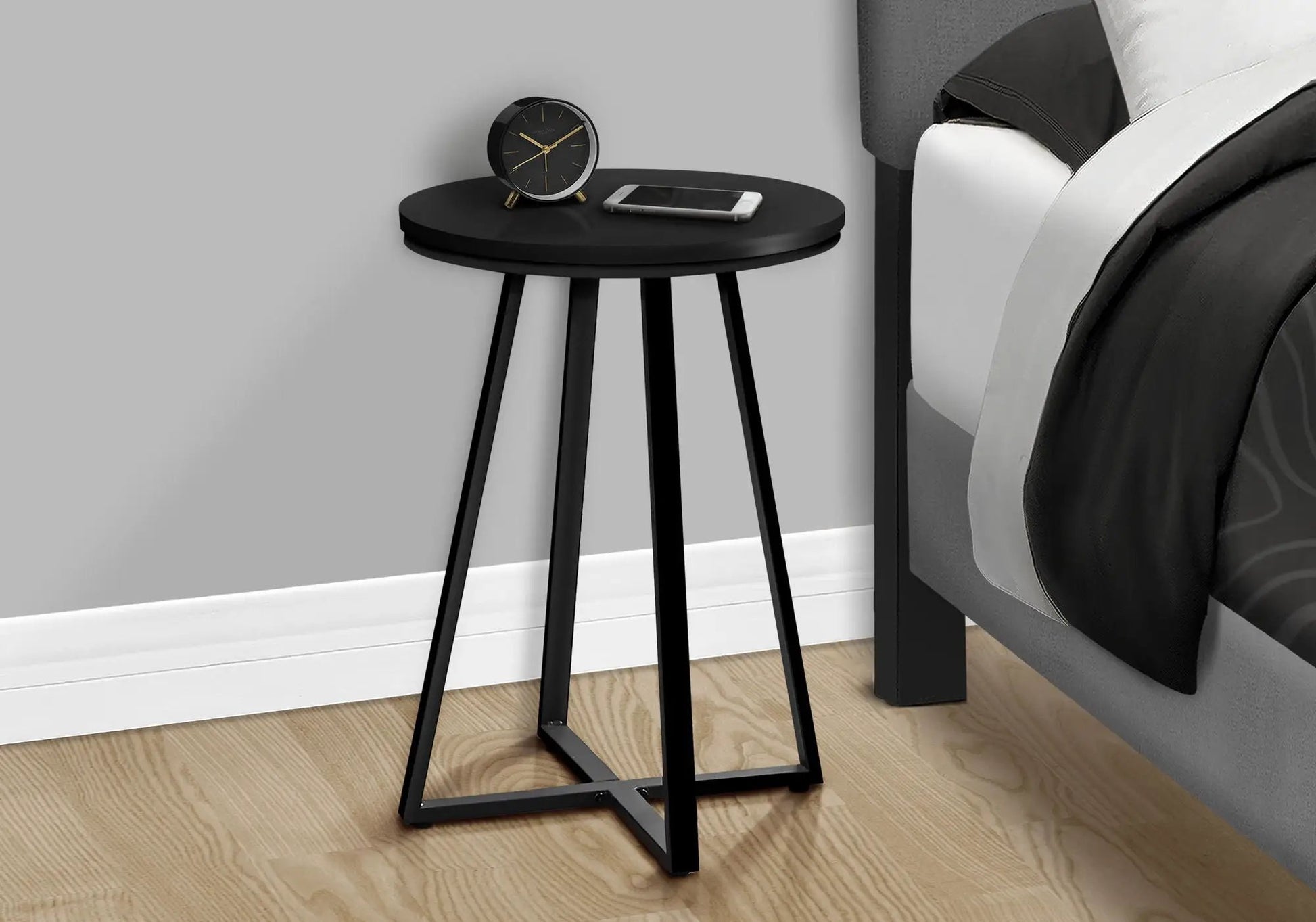 Accent Table, Side, Round black metal with clock and phone, Unique Piece Furniture on Tampa Home & Garden Store