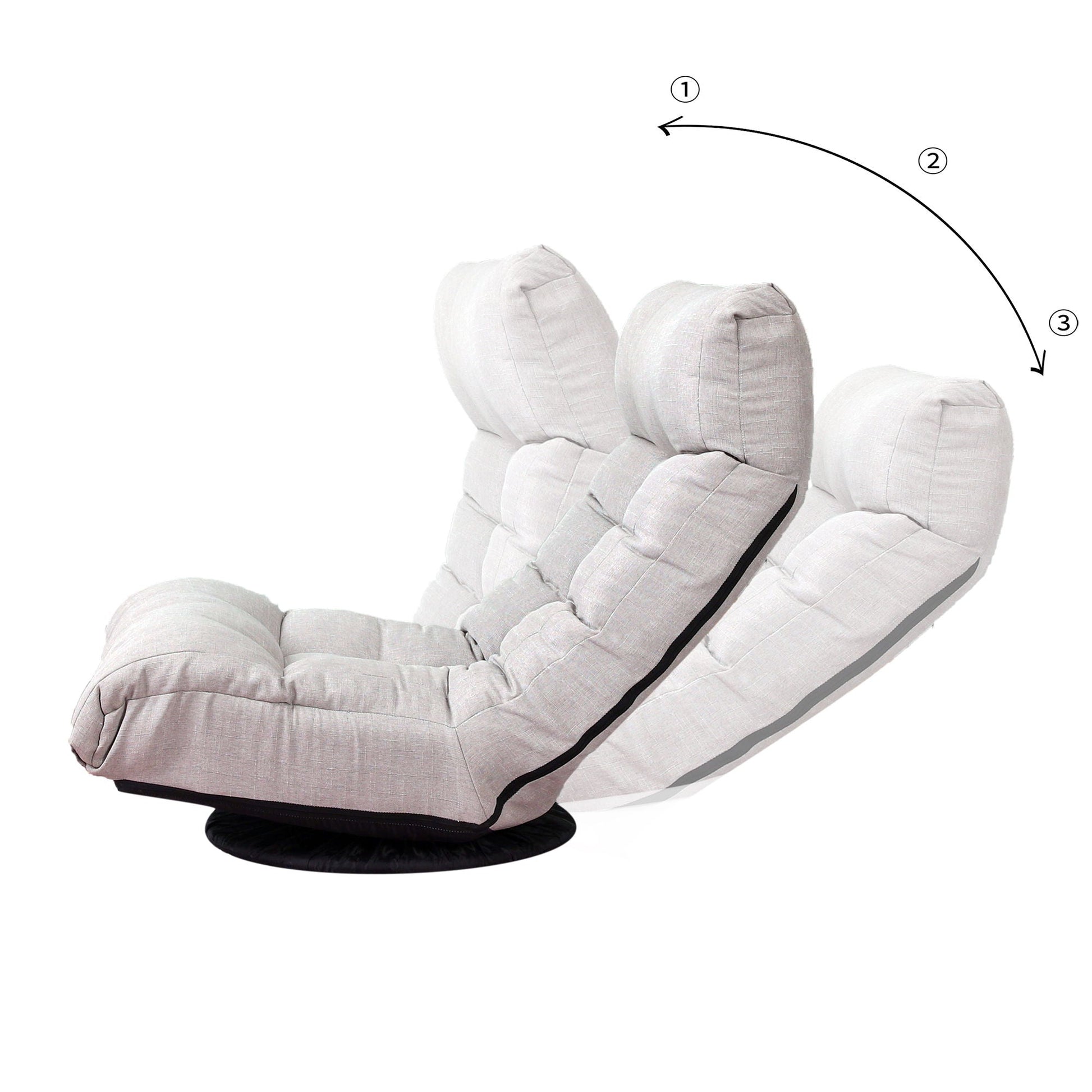 HouseOfZazla reclining floor chair with metal base in light beige fabric, Japanese design on Tampa Home & Garden Store