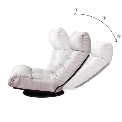 HouseOfZazla reclining floor chair with metal base in light beige fabric, Japanese design on Tampa Home & Garden Store