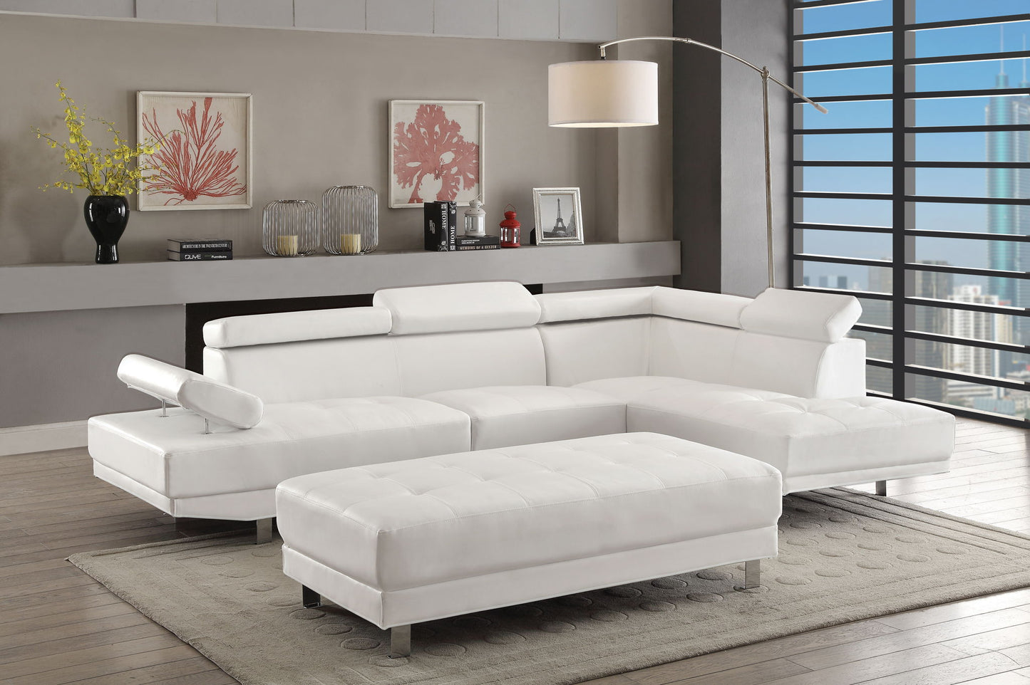 Riveredge Comfort Sectional by HouseOfZazla white leather stationary on Tampa Home & Garden Store