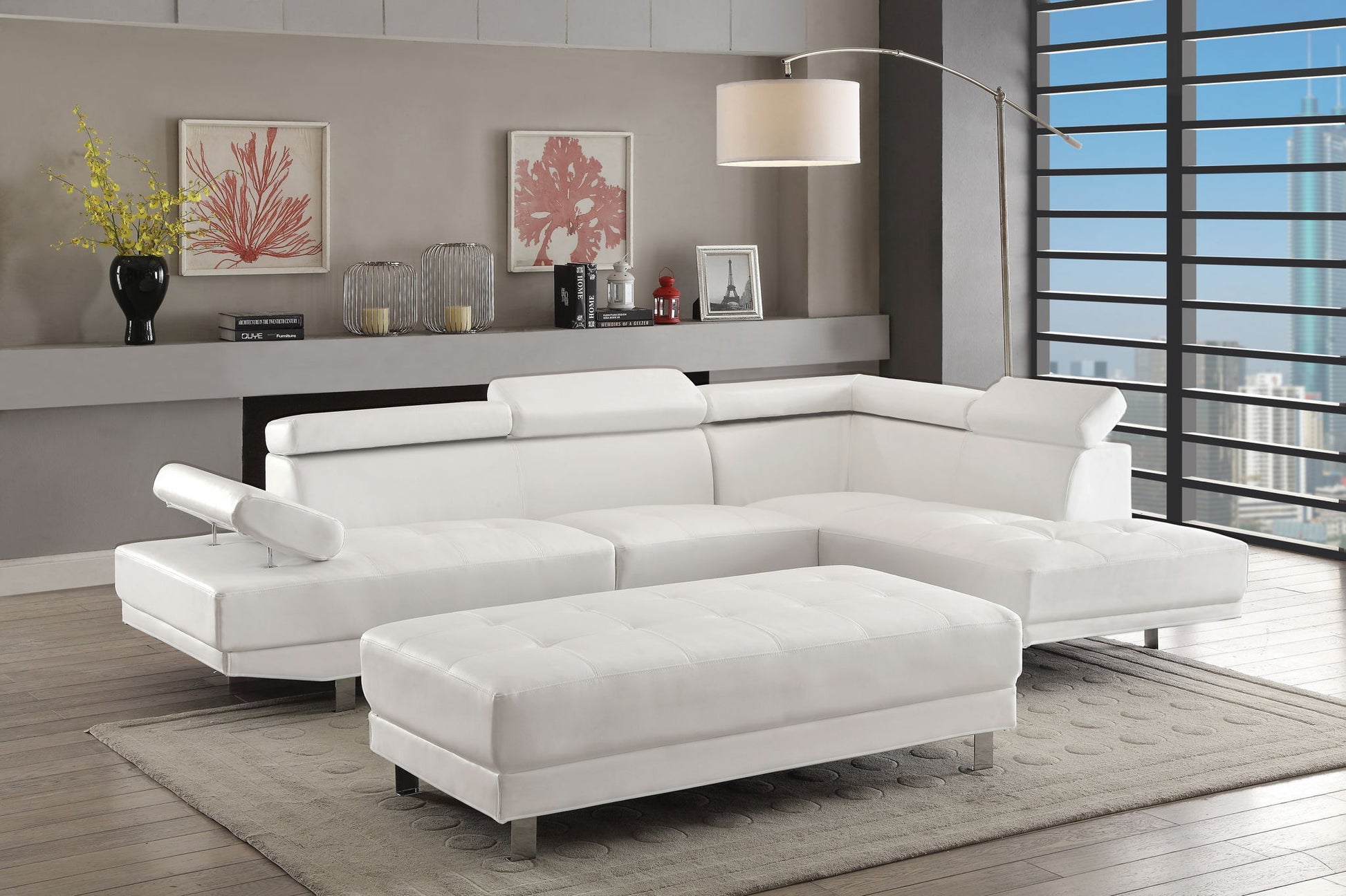Riveredge Comfort Sectional by HouseOfZazla white leather stationary on Tampa Home & Garden Store