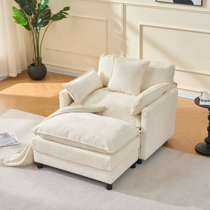 Accent Chair and Ottoman in Beige Chenille