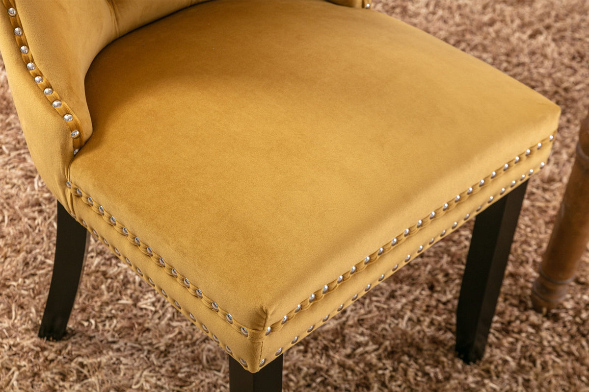 Tufted velvet dining chair mustard yellow with nailhead trim and black legs by HouseOfZazla on Tampa Home & Garden Store