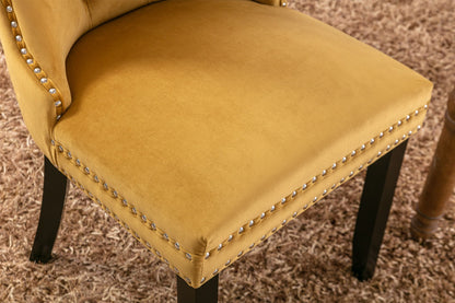 Tufted velvet dining chair mustard yellow with nailhead trim and black legs by HouseOfZazla on Tampa Home & Garden Store