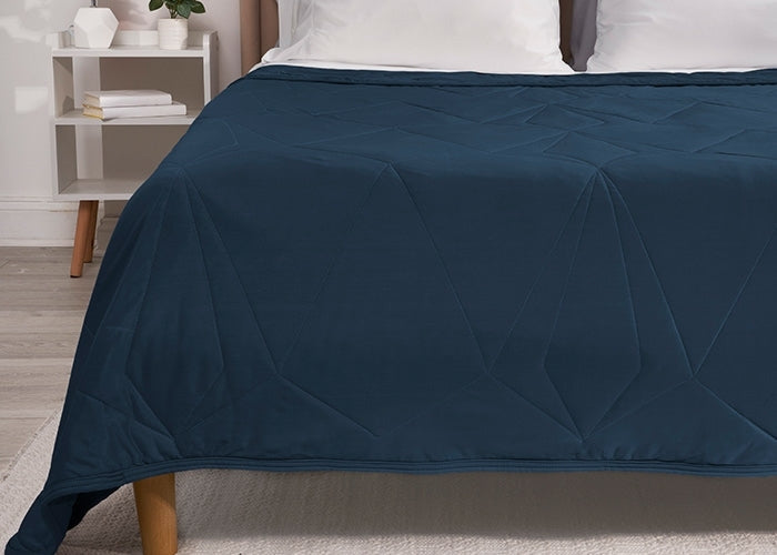 BedGear Cooling Blanket Navy King size on bed with quilted geometric panels HouseOfZazla on Tampa Home & Garden Store