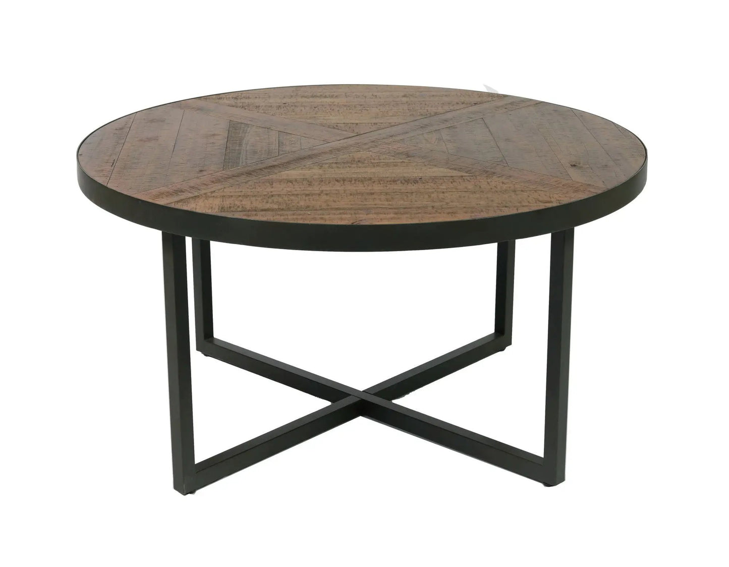 Faro Round Table coffee table with parquet top and black metal base by Unique Piece Furniture on Tampa Home & Garden Store