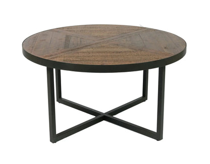 Faro Round Table coffee table with parquet top and black metal base by Unique Piece Furniture on Tampa Home & Garden Store