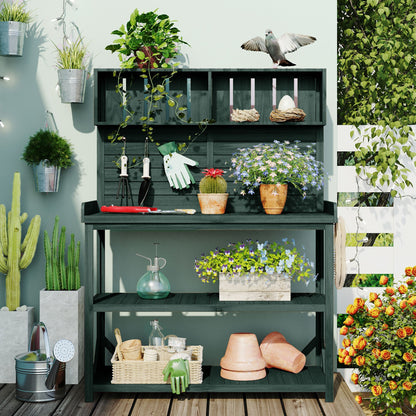 TOPMAX 65in wooden farmhouse potting bench by HouseOfZazla, dark finish workstation on Tampa Home & Garden Store