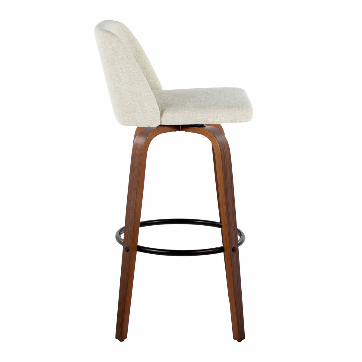 Barstool: beige upholstered fixed-height with wood legs and round footrest HouseOfZazla on Tampa Home & Garden Store