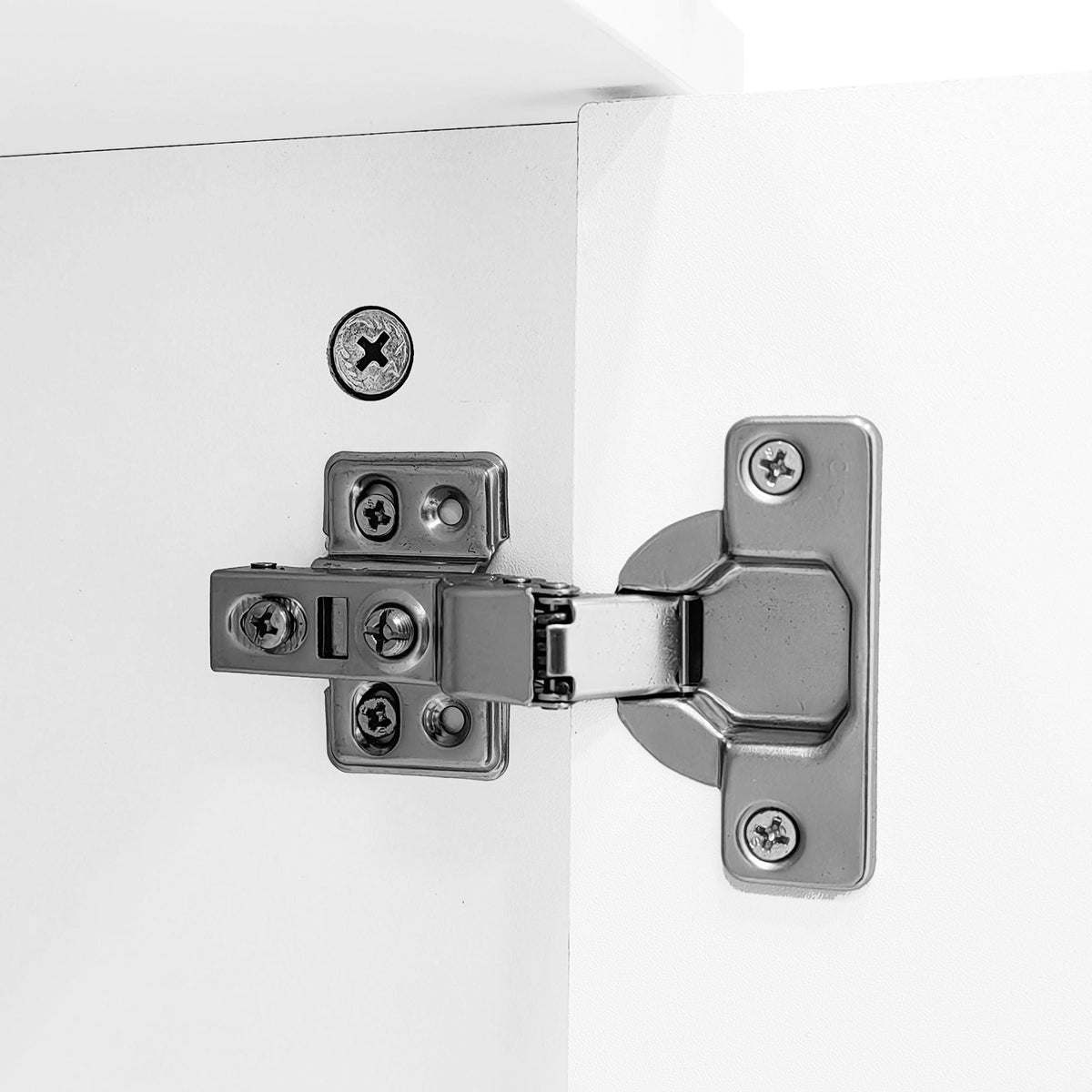 Wall Unit Entertainment Center white hardware close-up with metal brackets and screws on Tampa Home & Garden Store