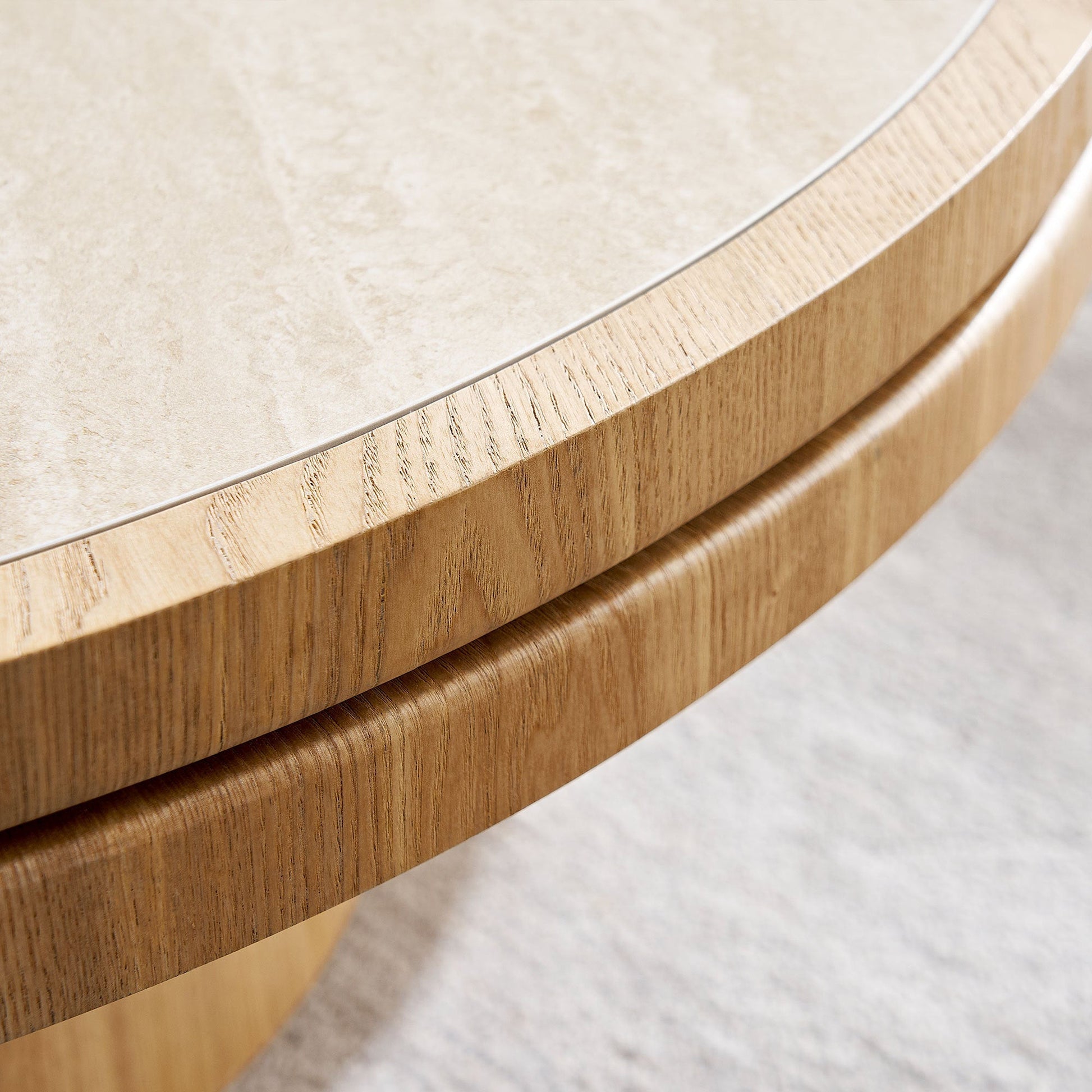 Coffee table 35.43in round with sintered stone top in beige and light wood veneer on Tampa Home & Garden Store
