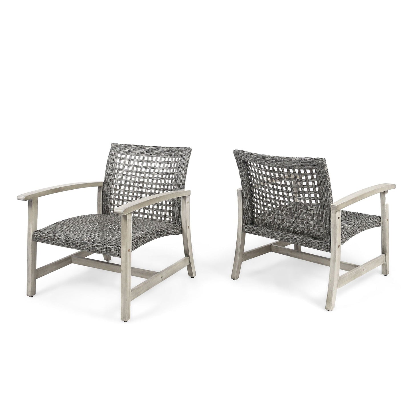 Outdoor Club Chair in Gray with Rattan and Acacia
