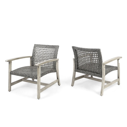 Outdoor Club Chair in Gray with Rattan and Acacia