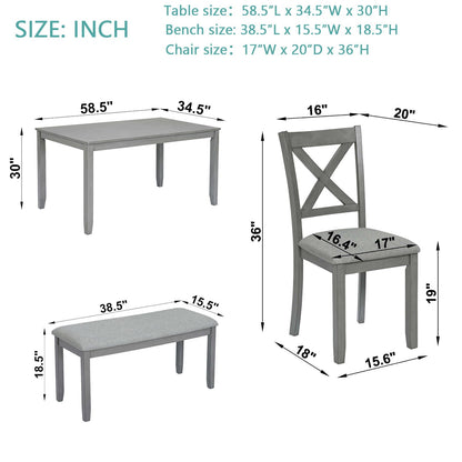Six Piece Dining Set With A Bench And Four Chairs