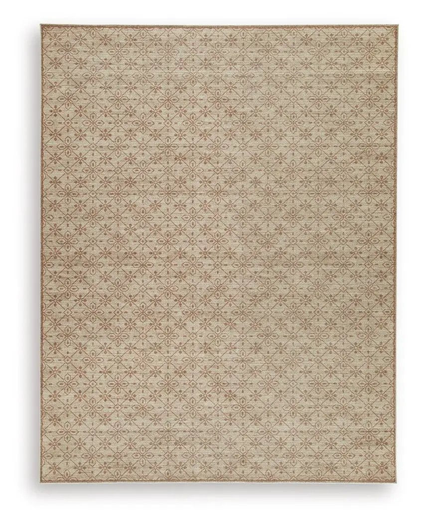 Lyamford area rug beige with tan geometric pattern, bordered by Unique Piece Furniture on Tampa Home & Garden Store