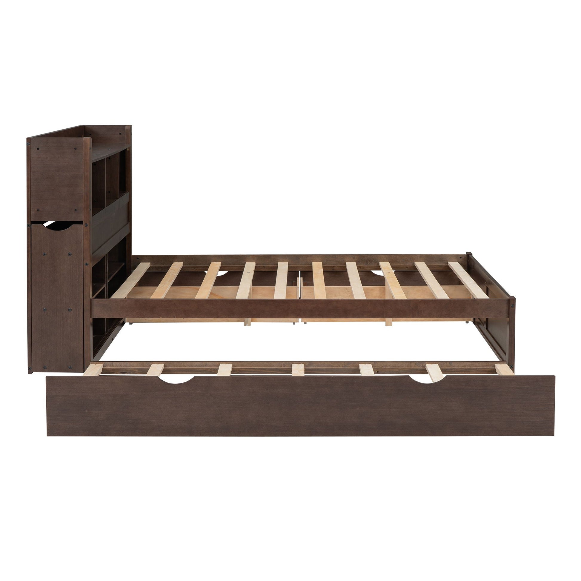 Storage platform bed with pull-out shelves, trundle, and 2 drawers in dark wood by HouseOfZazla on Tampa Home & Garden Store