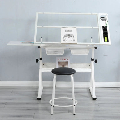 Adjustable Glass Drafting Table with Chair
