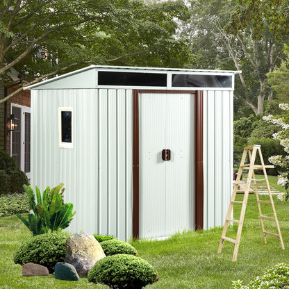 Metal Shed With A Sliding Door And Glass Window