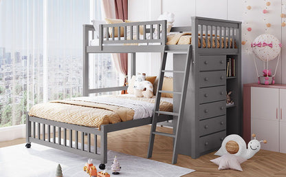 Bunk Bed With Six Drawers And Flexible Shelves