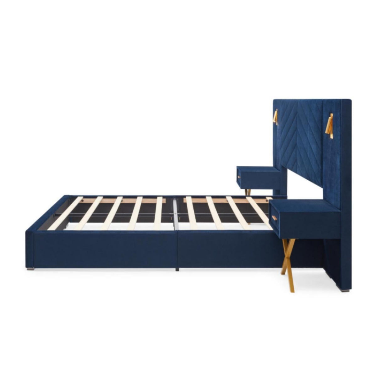 A Tufted Wingback Upholstered Bed With Sponge Pad