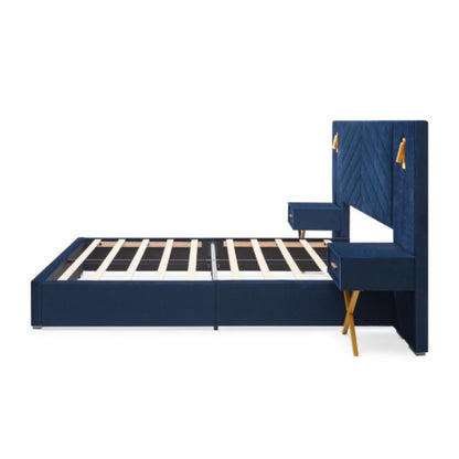 A Tufted Wingback Upholstered Bed With Sponge Pad
