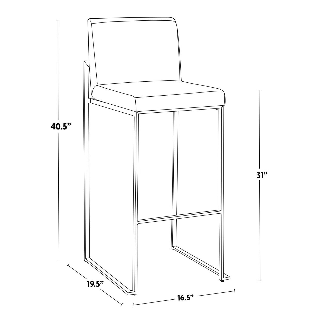 High back contemporary barstool set line drawing blueprint with 40.5in height HouseOfZazla on Tampa Home & Garden Store