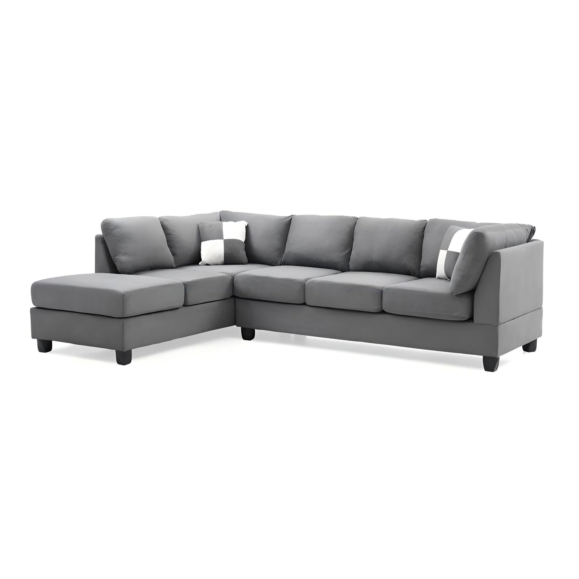 Malone Comfort Sectional with left chaise in gray fabric, pillows HouseOfZazla on Tampa Home & Garden Store