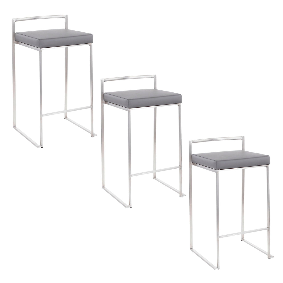 Stackable counter stools set of 3 by HouseOfZazla with padded gray seats and chrome frames on Tampa Home & Garden Store